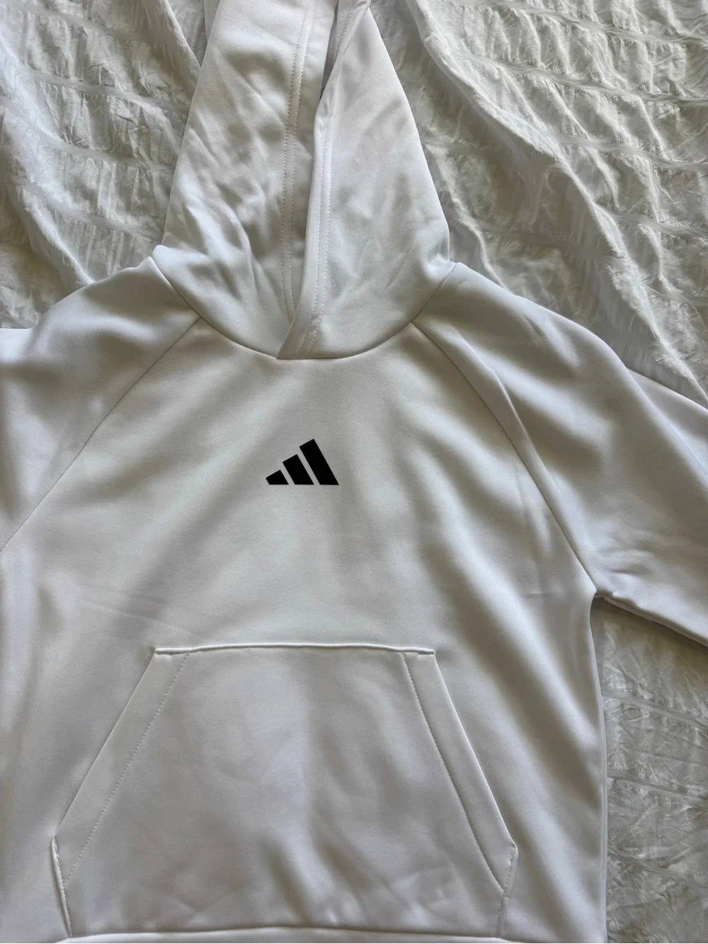 adidas White Hoodie SMALL with Black Three-Stripe Sleeve Details